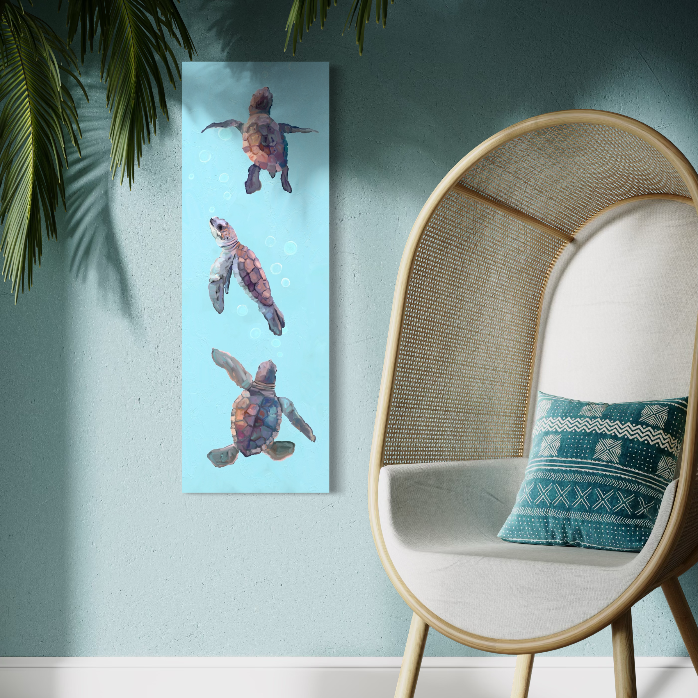 Baby Sea Turtle Trio Canvas Wrap