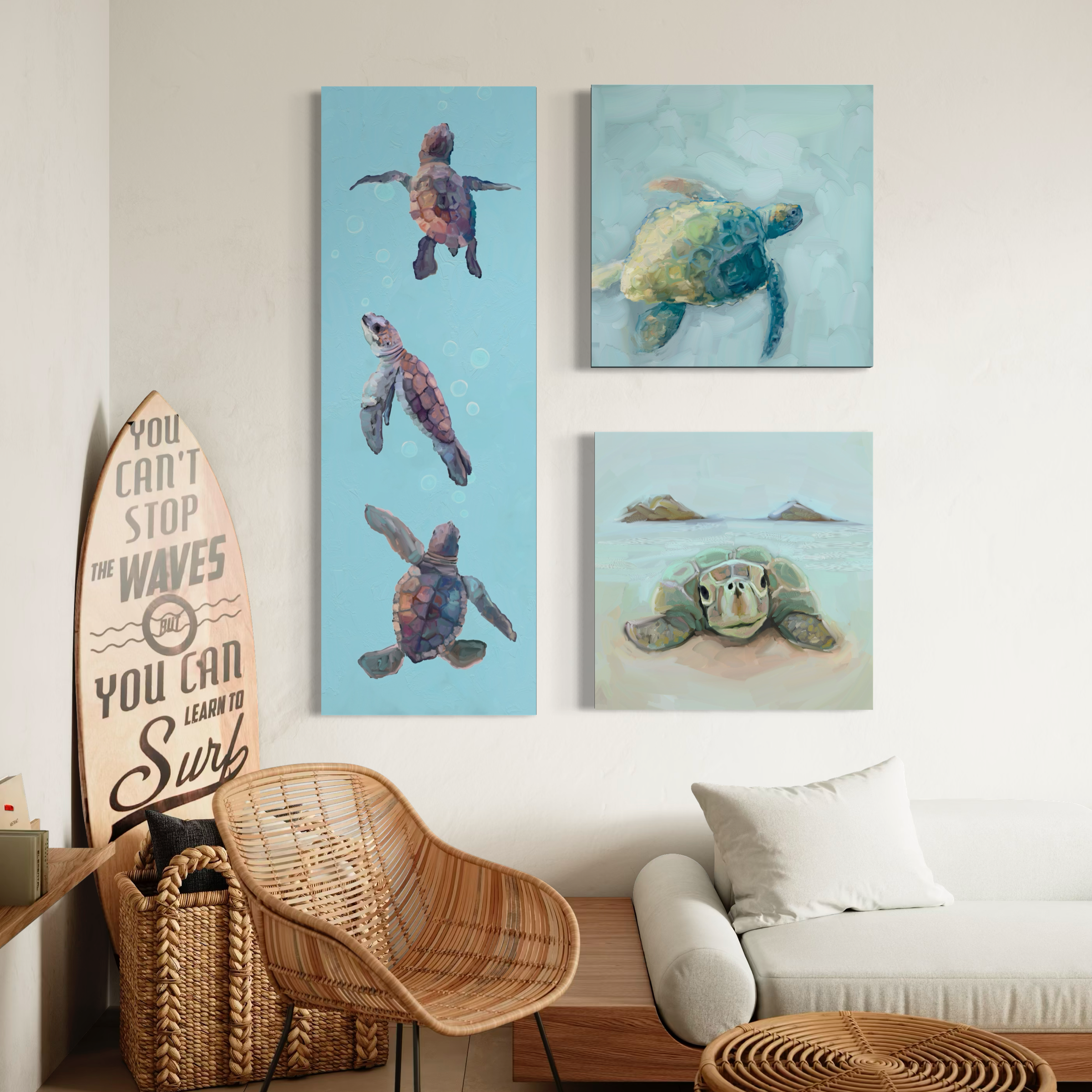 Baby Sea Turtle Trio Canvas Wrap