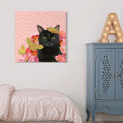 Black Cat Garden on Pink Canvas Wrap
