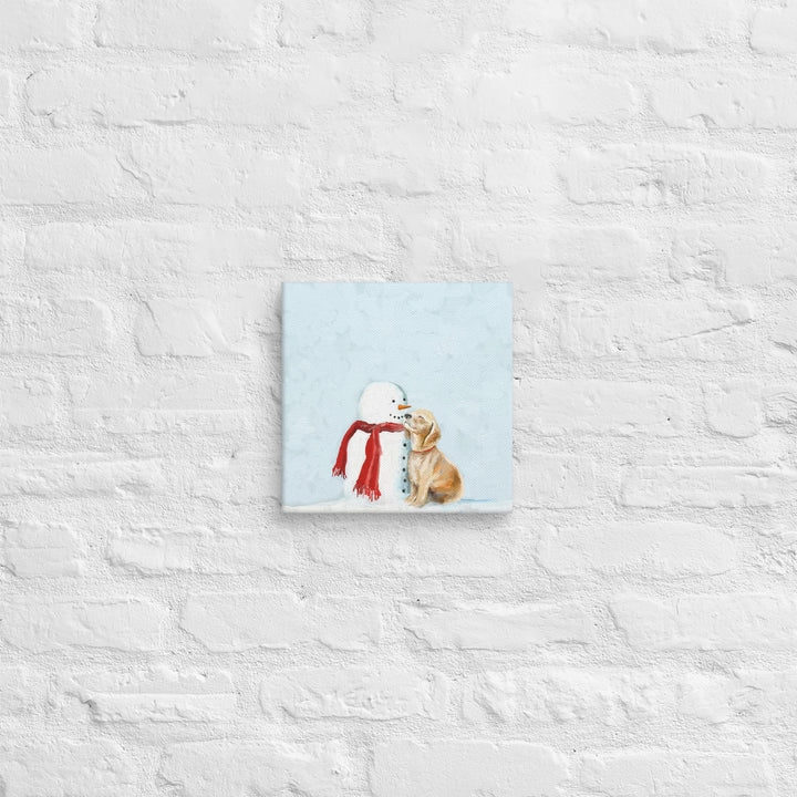 Festive Snowman and Pup Canvas Wrap