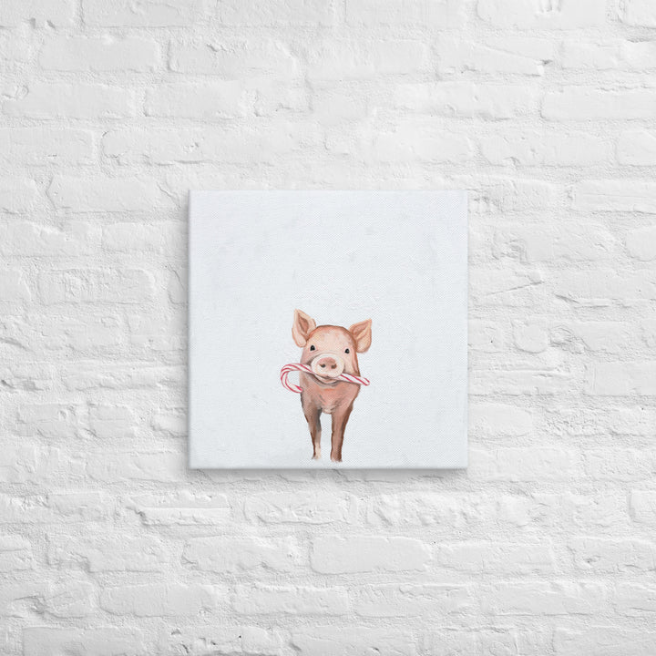 Candy Cane Pig Canvas Wrap