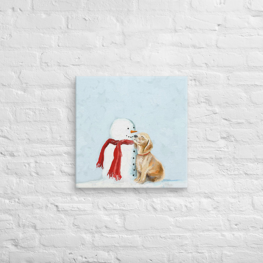 Festive Snowman and Pup Canvas Wrap