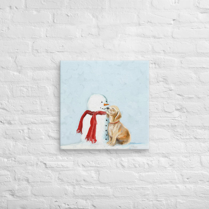 Festive Snowman and Pup Canvas Wrap