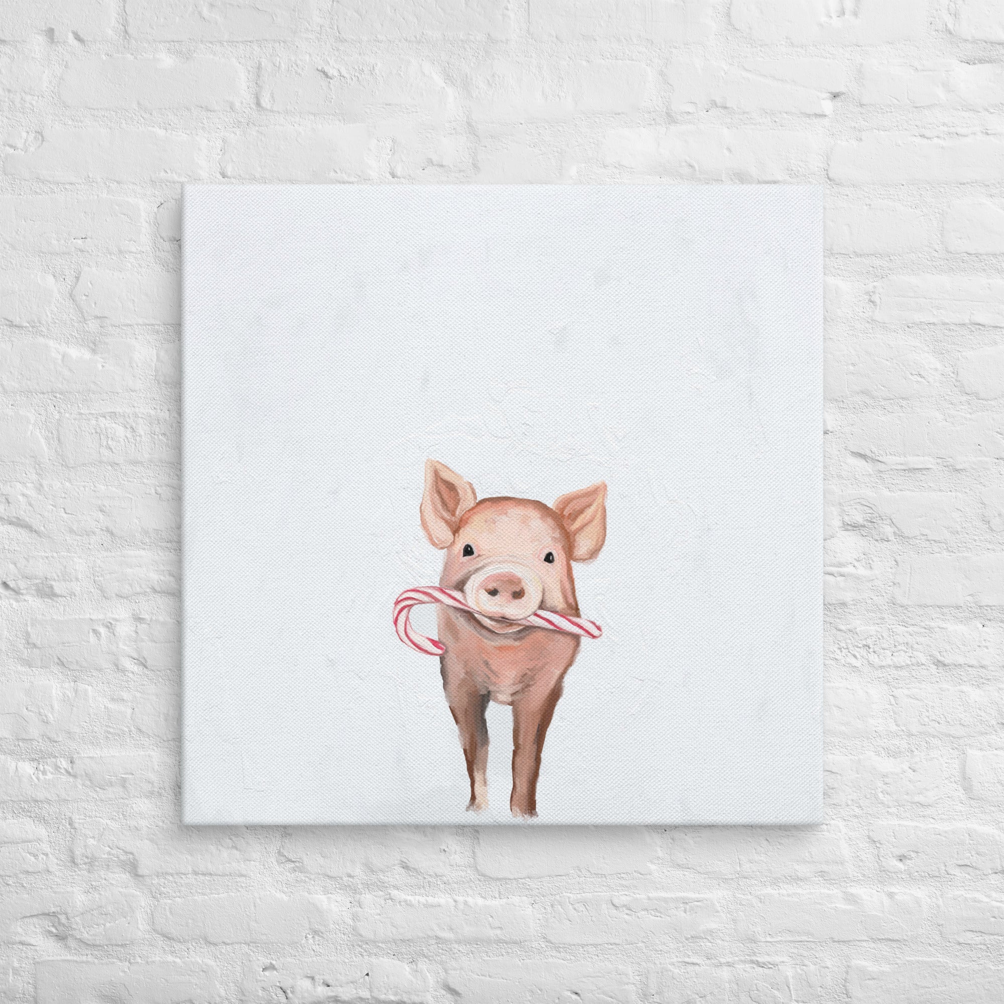 Candy Cane Pig Canvas Wrap