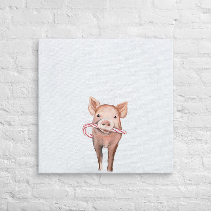 Candy Cane Pig Canvas Wrap