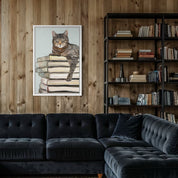 Cat on Books 2 Framed Canvas