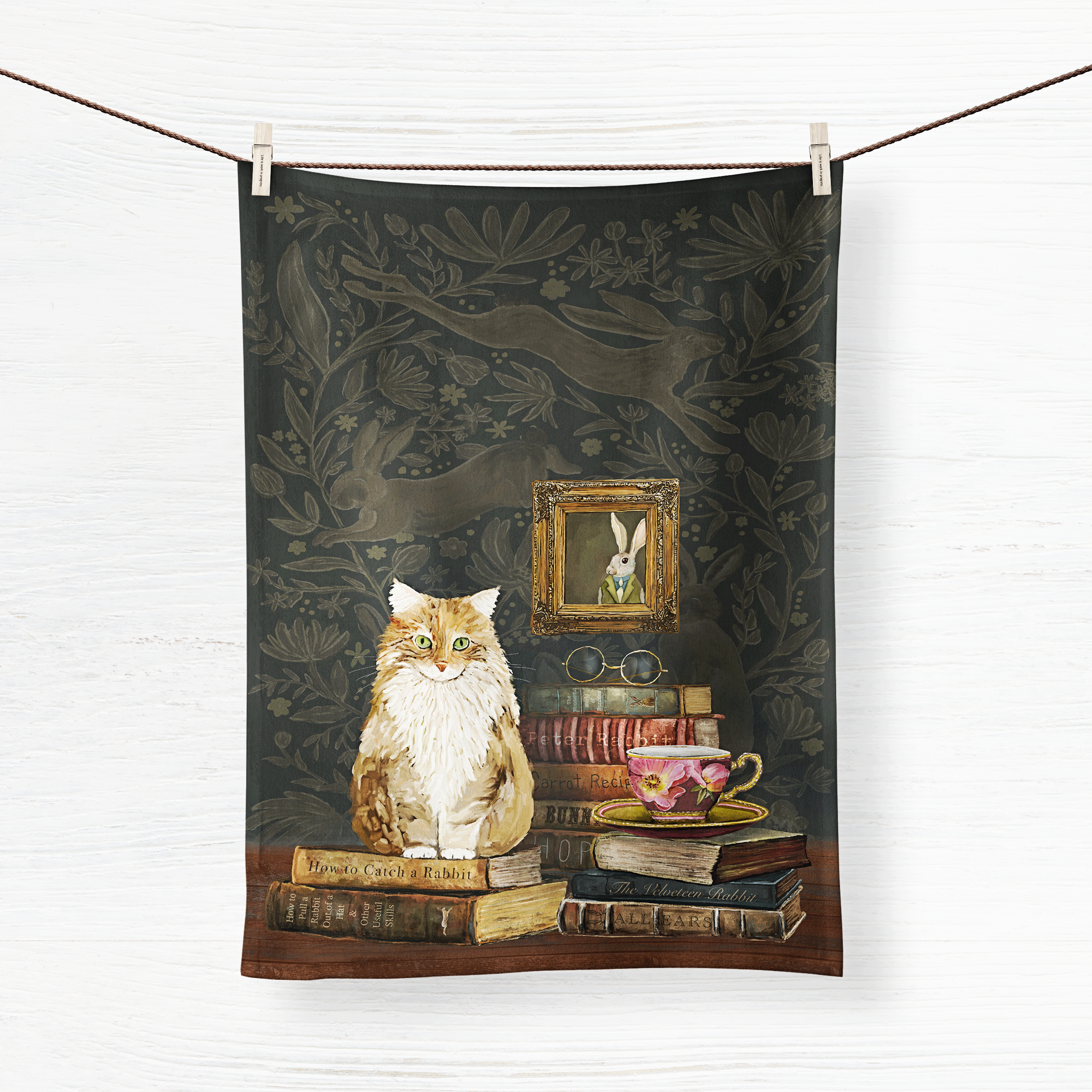 Cats on Books 2 Tea Towel