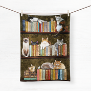 Cats on Books Tea Towel