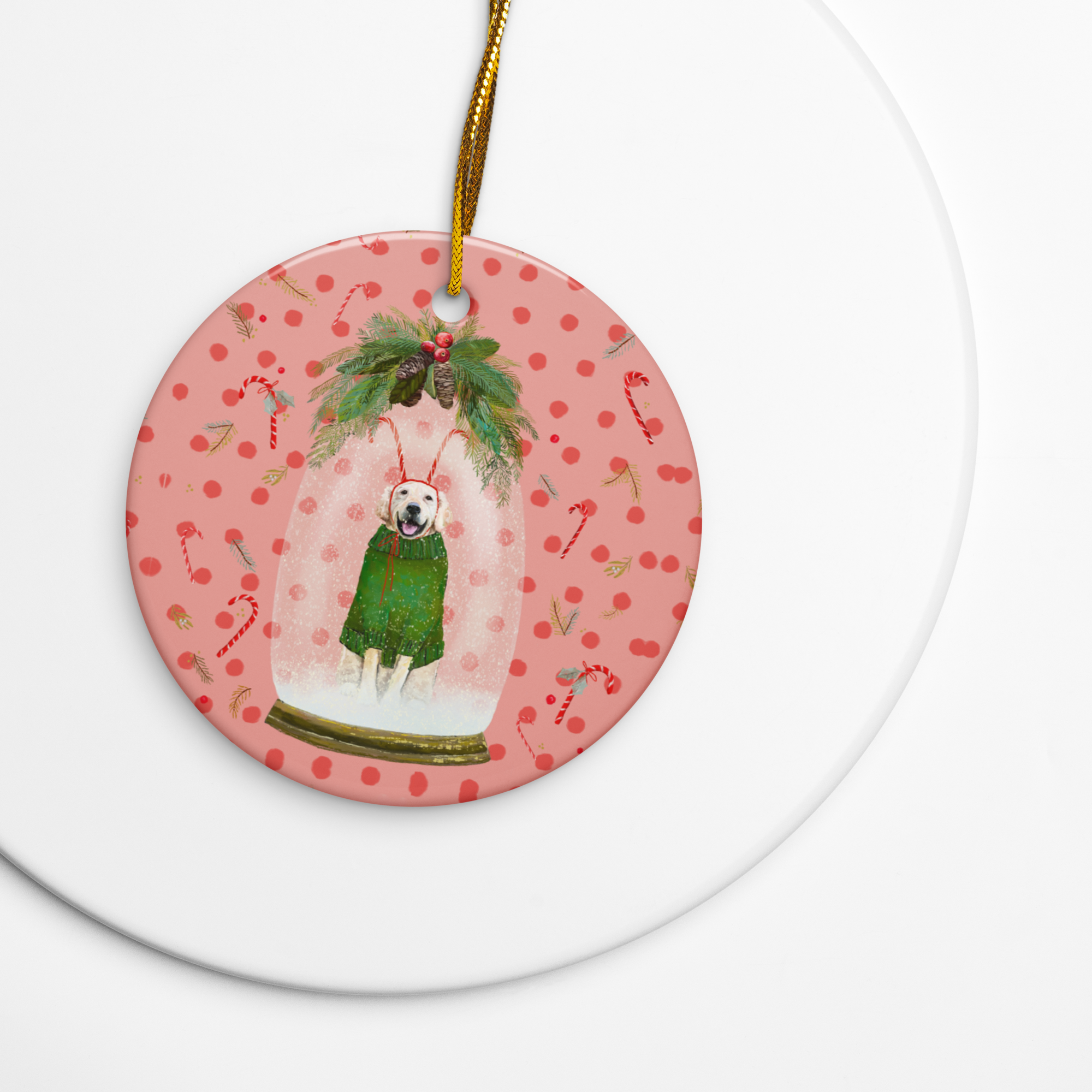Snowglobe Golden Retriever Ceramic Ornament