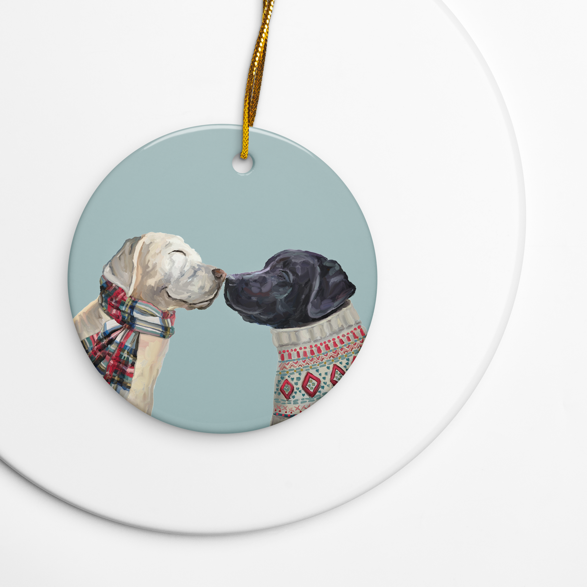 Kissing Pups Ceramic ornament