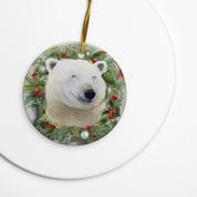 Polar Bear Wreath Ceramic Ornament