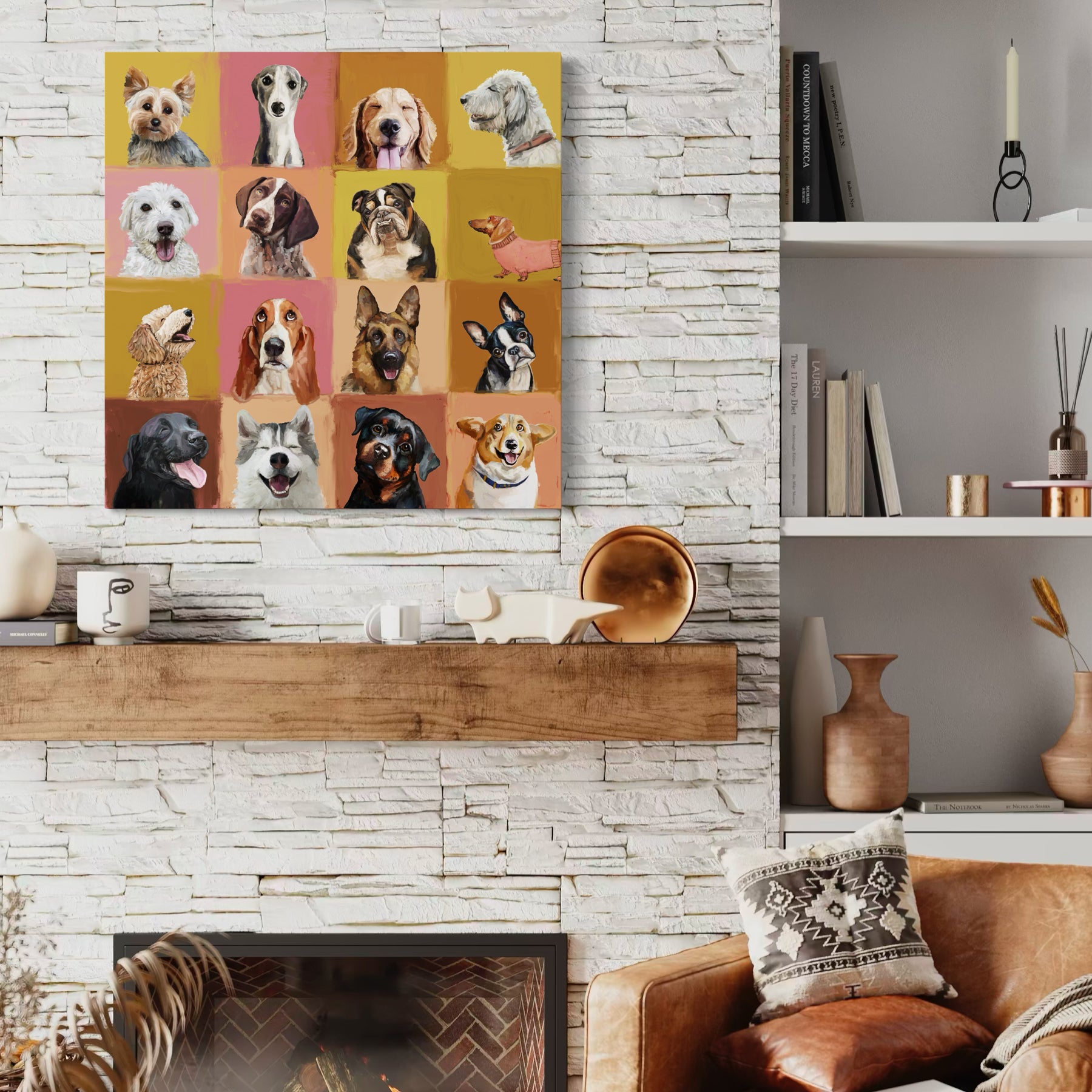 Colorblock Dogs Canvas Wrap
