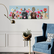 Dogs and Birds - 4 on Blue Canvas Wrap
