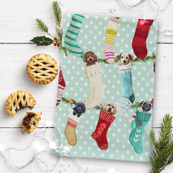 Dogs in Stocking Tea Towel