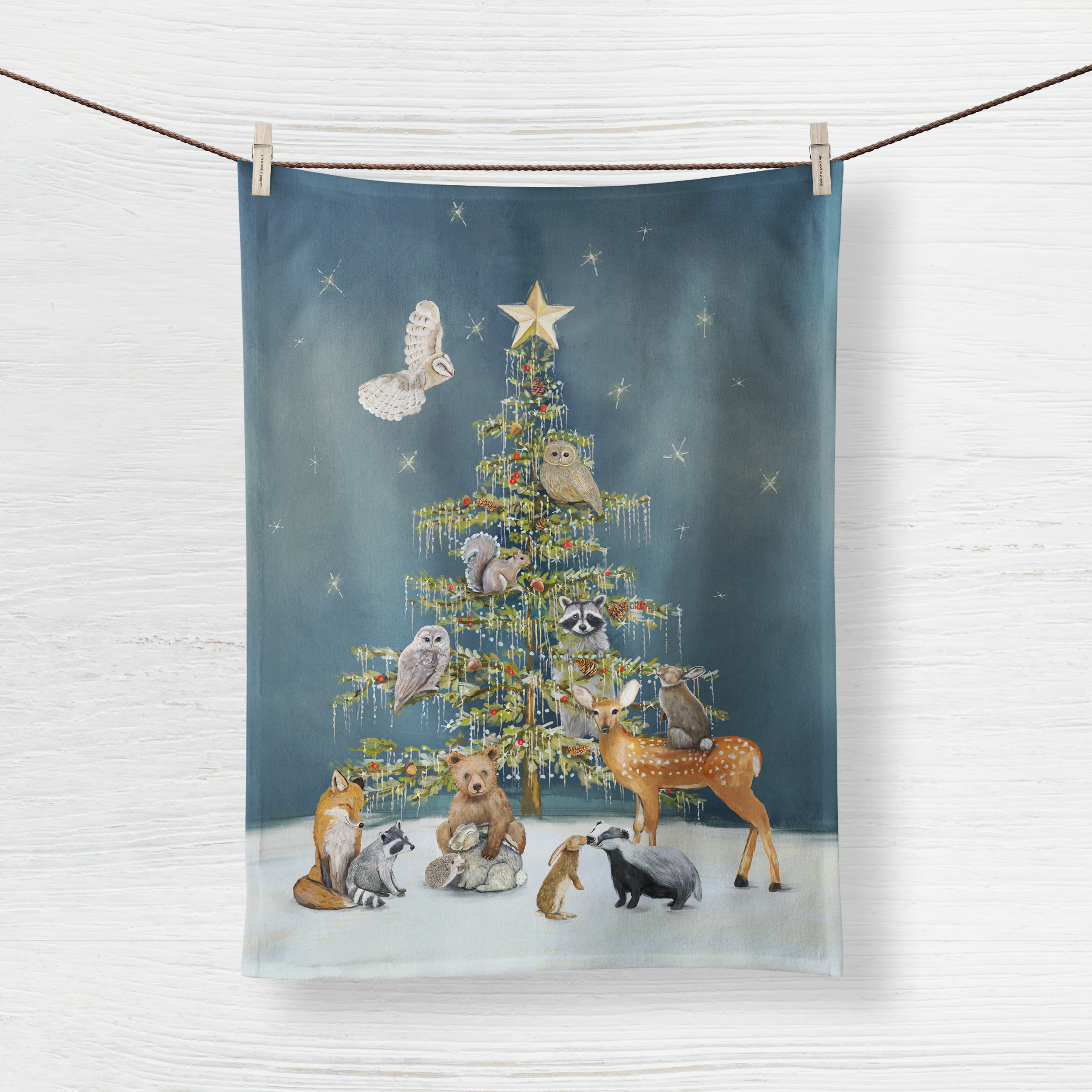 Woodland Christmas Tree Tea Towel