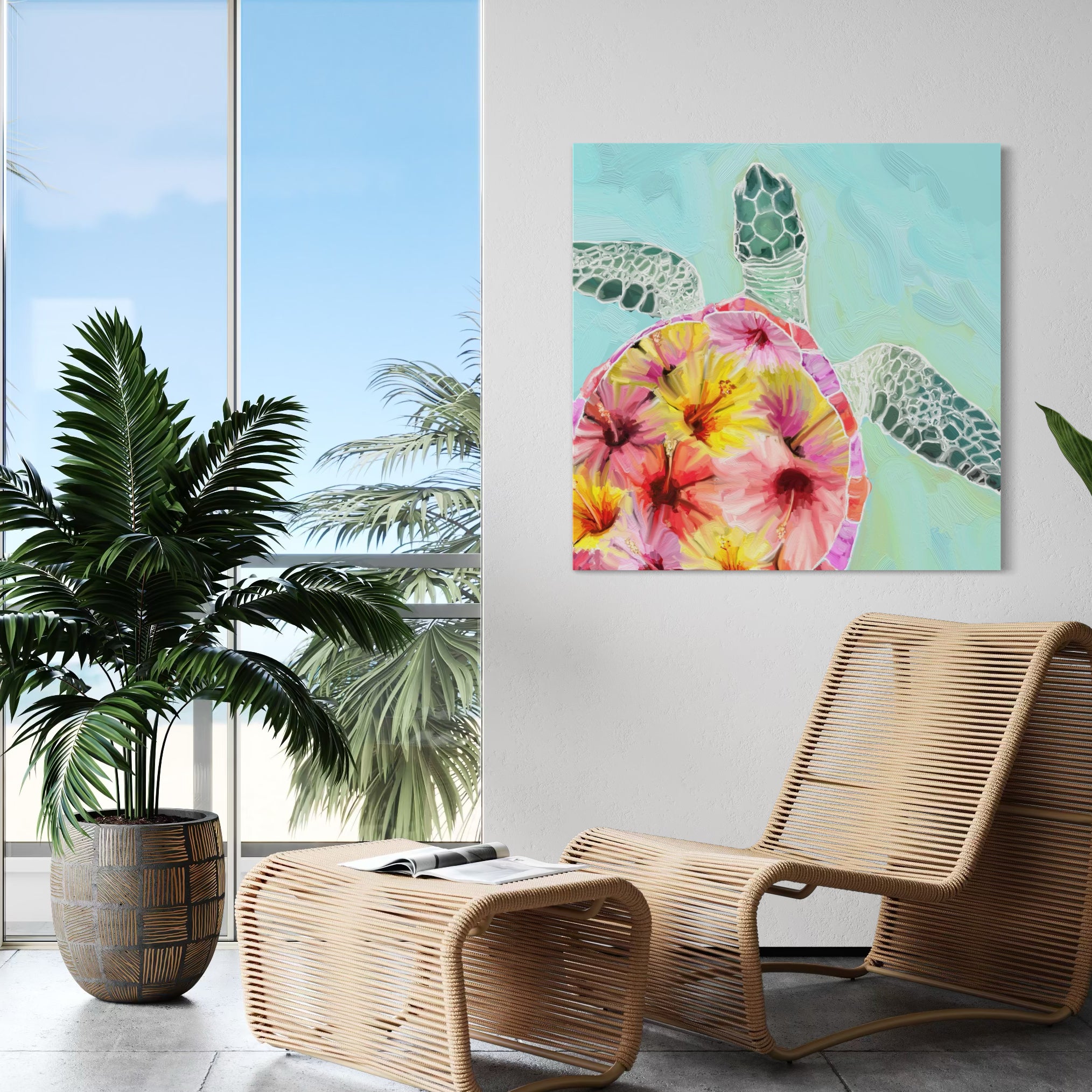 Hibiscus Turtle Canvas Wrap