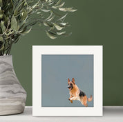 Jumping German Shepherd Happy Square
