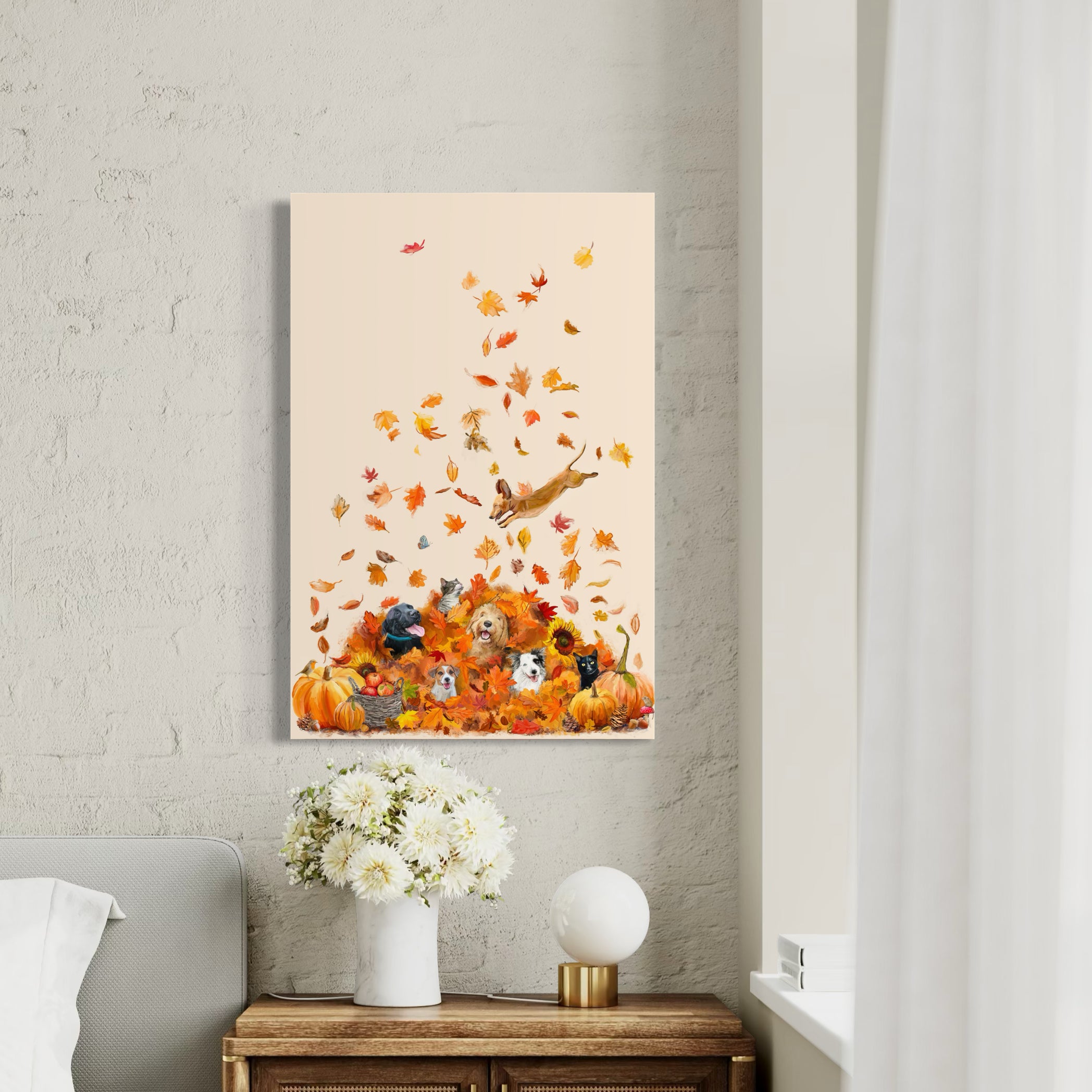 アートワークポスター「Leaf lullaby」・30x30cm・フレーム付き Leaf Pile Pals Canvas Wrap – Cathy Walters Art