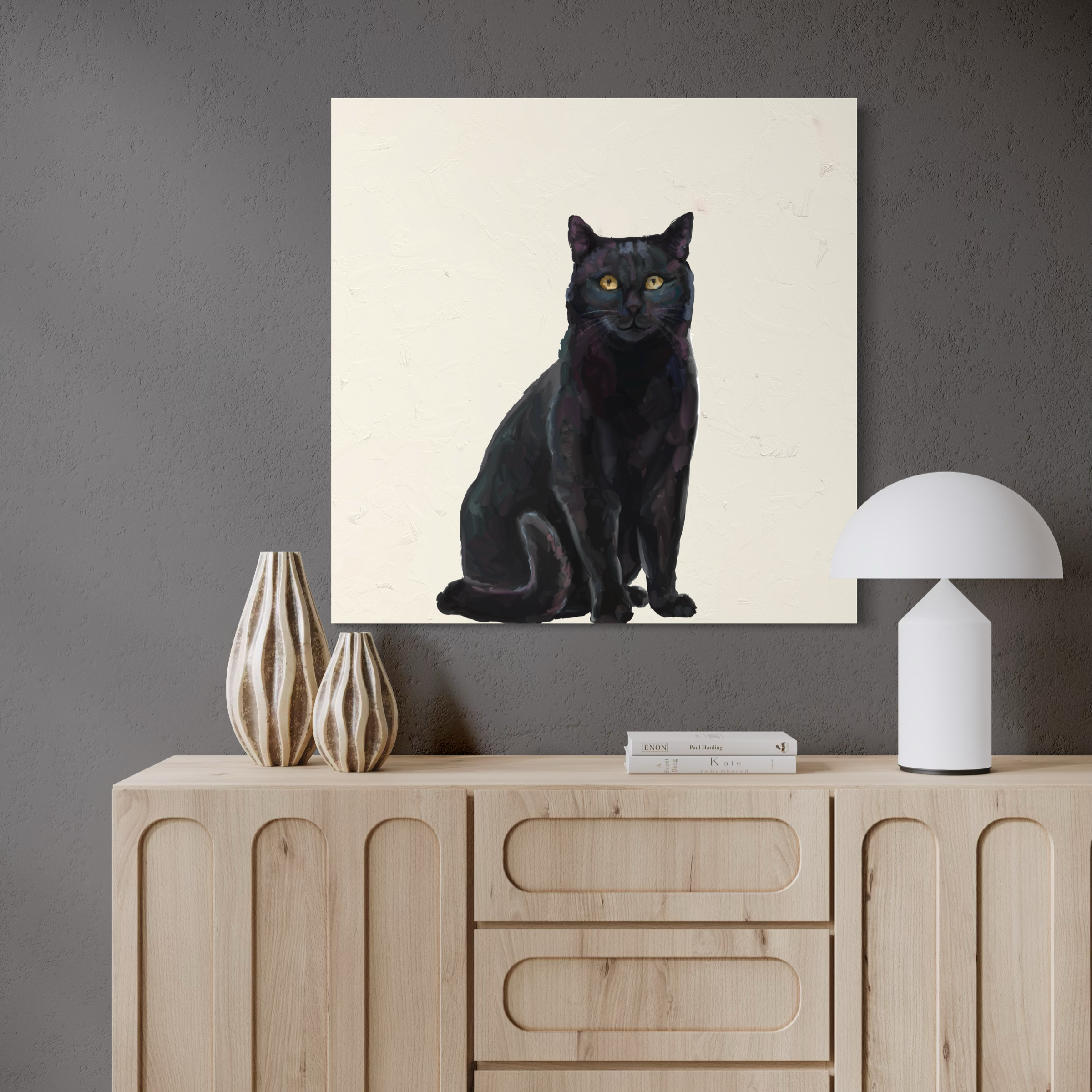Sitting Black Cat Canvas Wrap