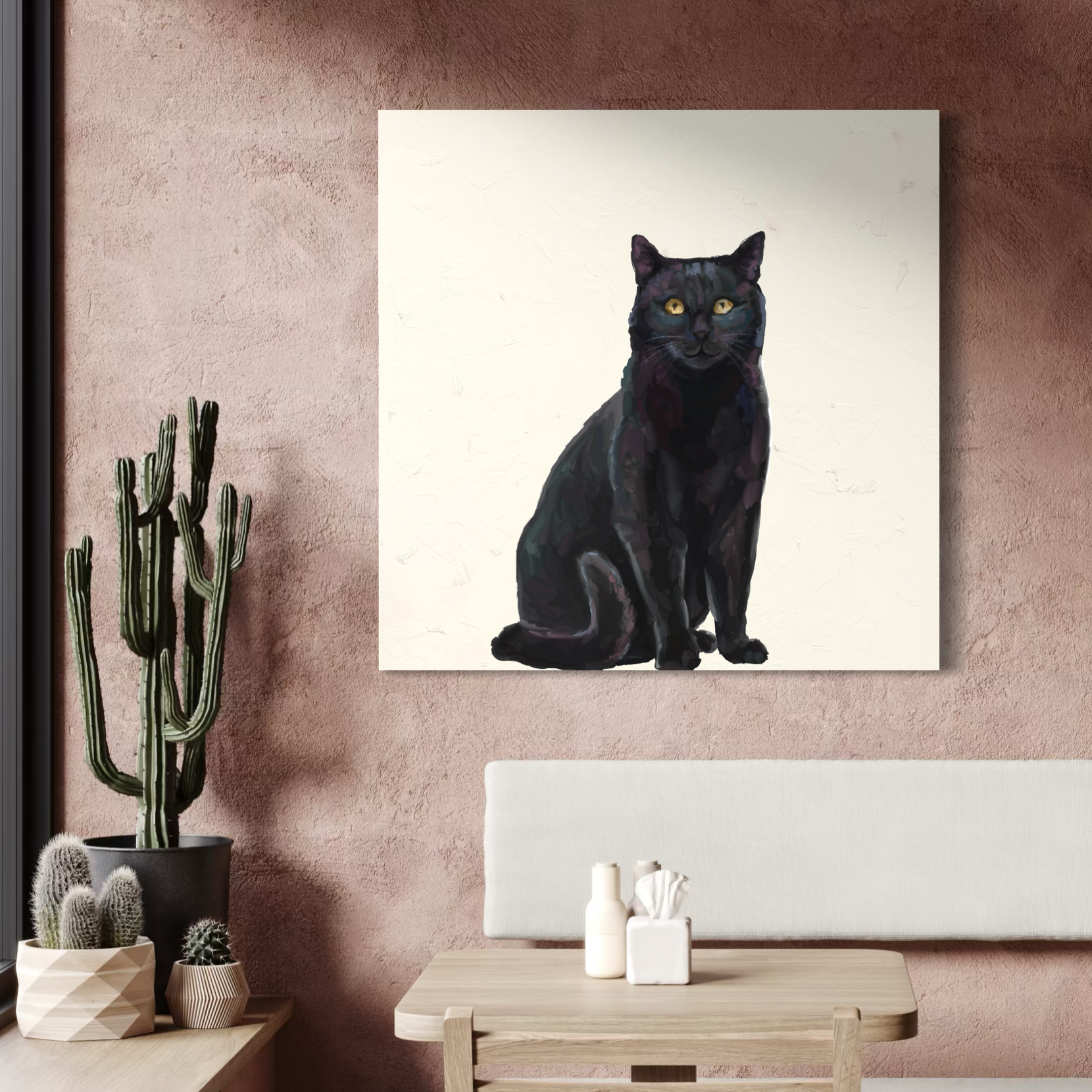 Sitting Black Cat Canvas Wrap