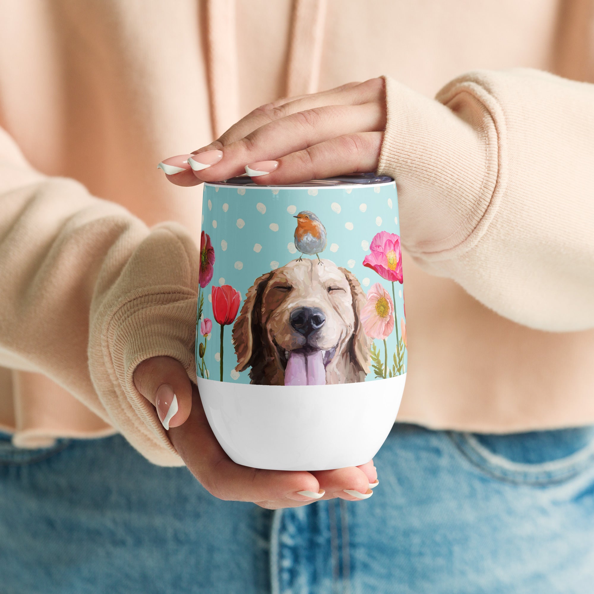 Dogs and Birds Wine Tumbler