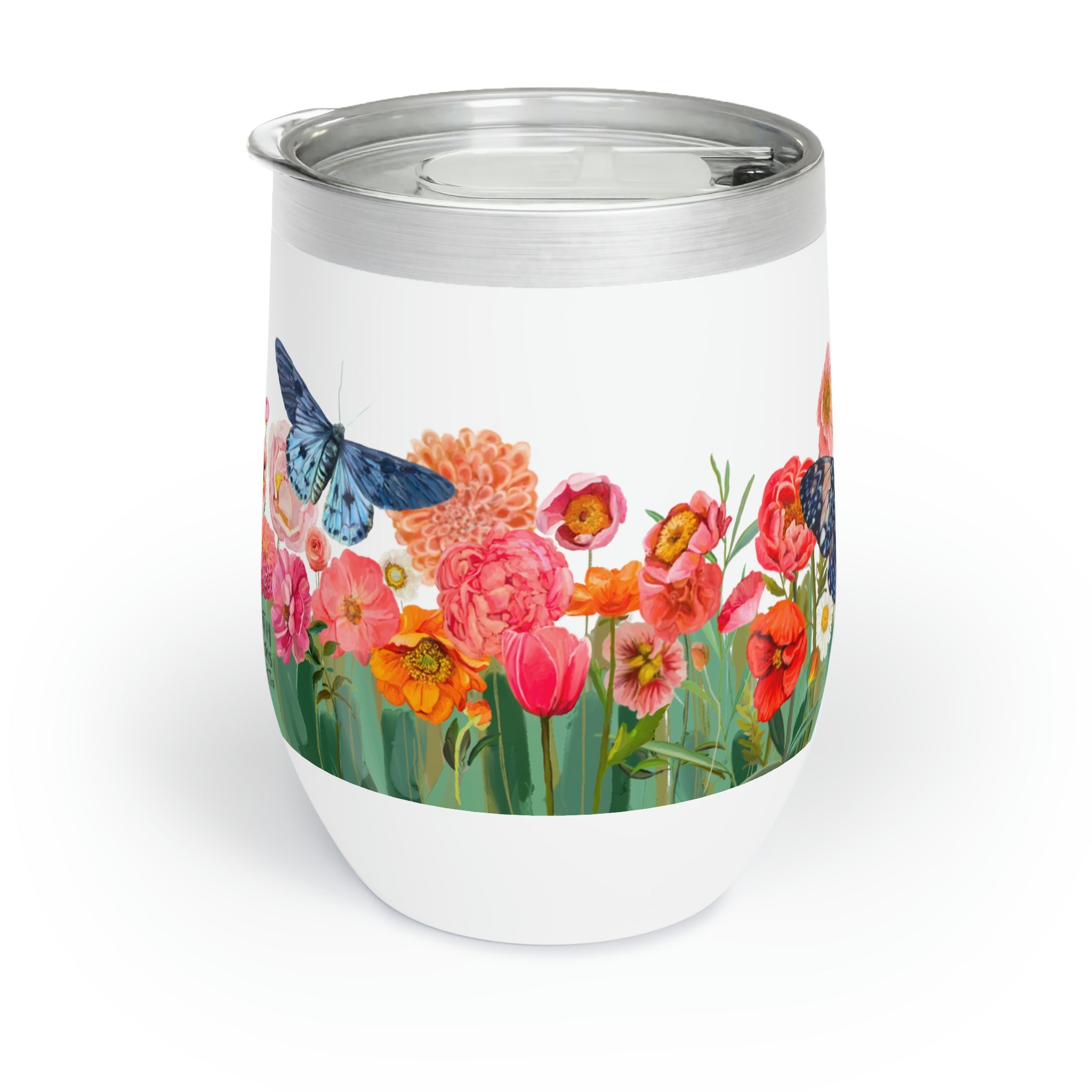 Floral Butterflies Wine Tumbler