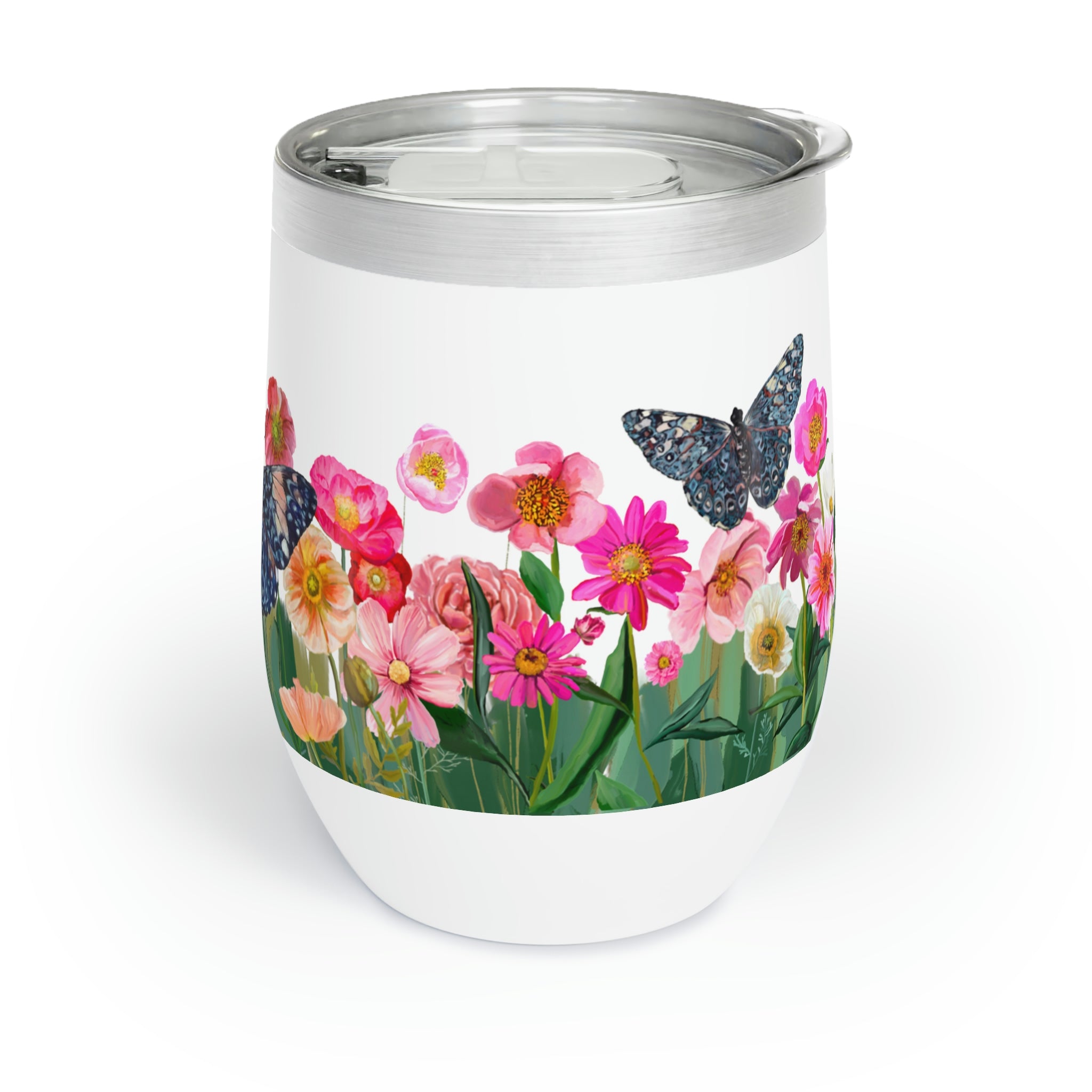 Floral Butterflies Wine Tumbler