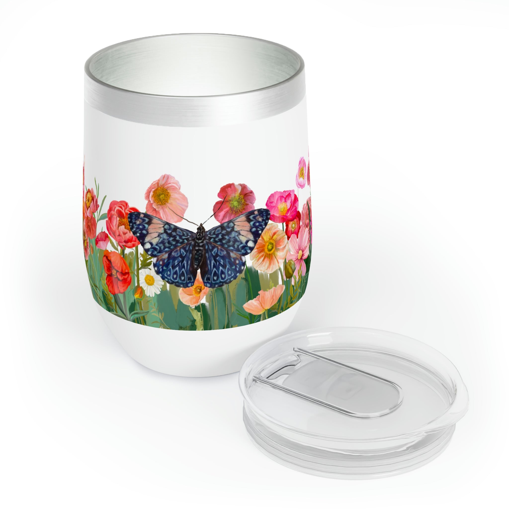 Floral Butterflies Wine Tumbler