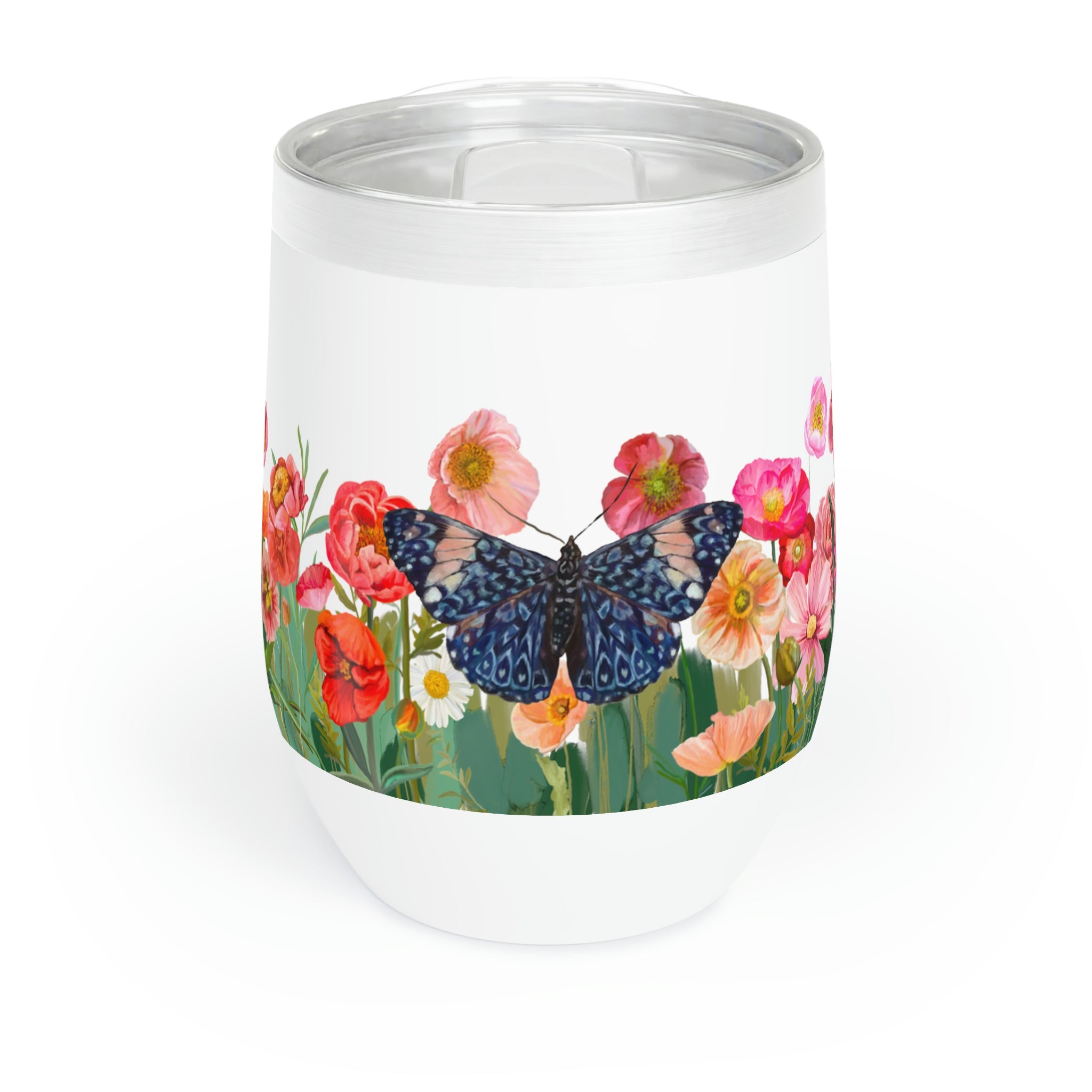 Floral Butterflies Wine Tumbler